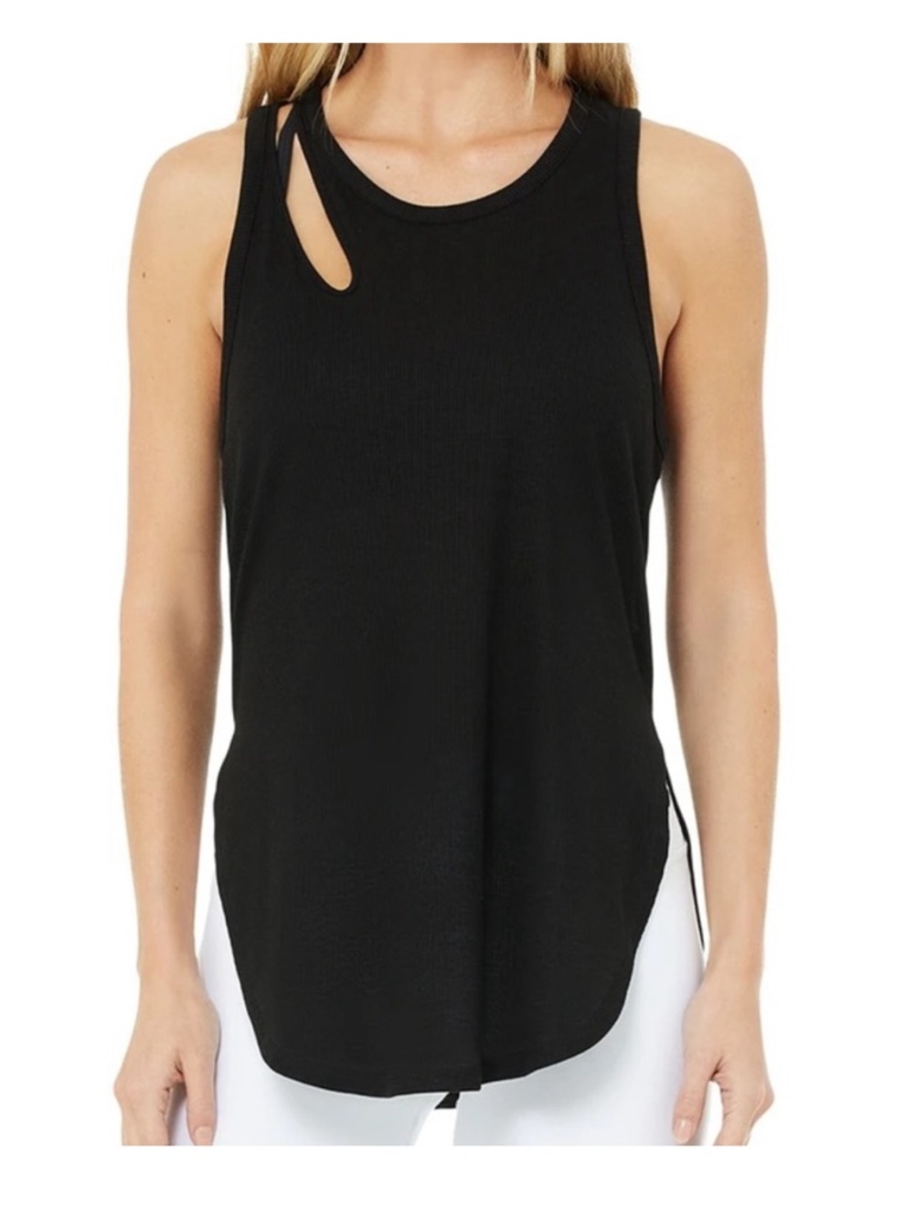 Alo Yoga Black Peak Ribbed Tank Top